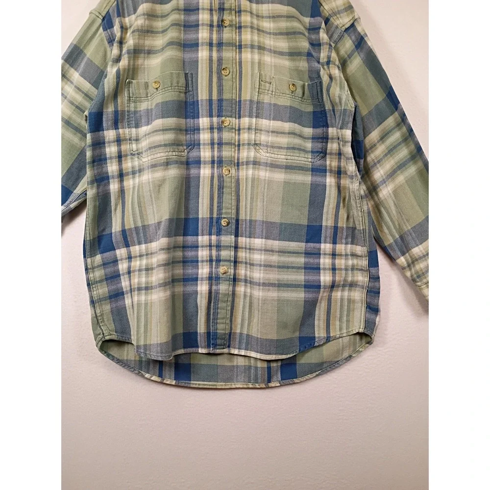 Rustic Grunge Jos J Oliver Mens XL Green Blue Plaid Cotton Flannel Button Shirt